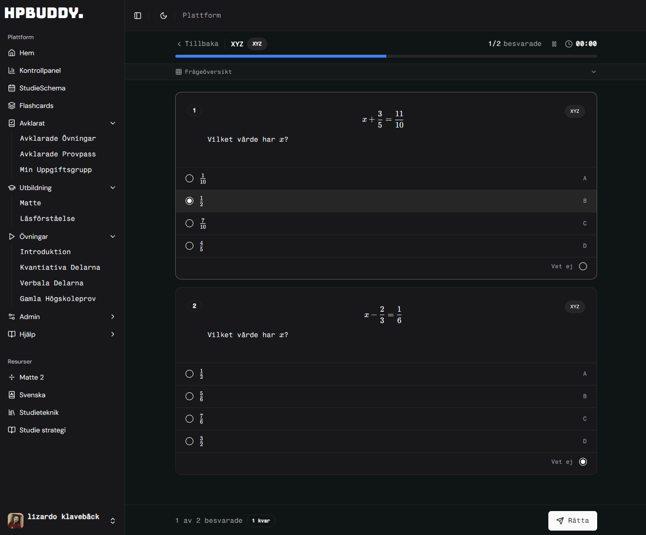 Förhandsvisning av HPbuddy-plattformen i mörkt läge